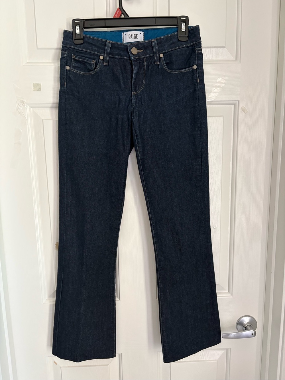 PAIGE Skyline Boot Jeans LR Size 25 Dark Wash Raw Hem Stretch Made in USA 🇺🇸